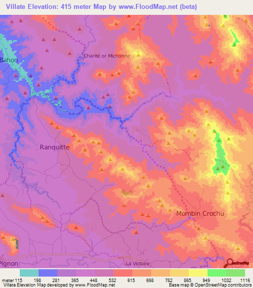 Villate,Haiti Elevation Map