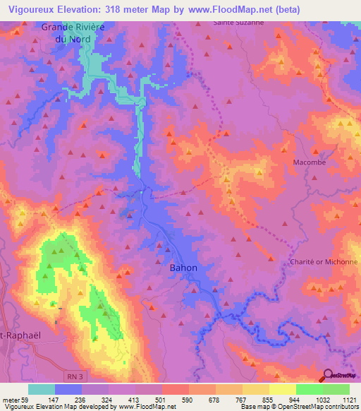 Vigoureux,Haiti Elevation Map