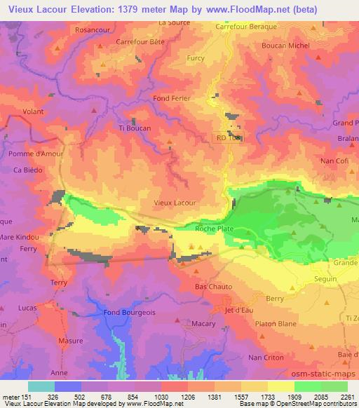 Vieux Lacour,Haiti Elevation Map