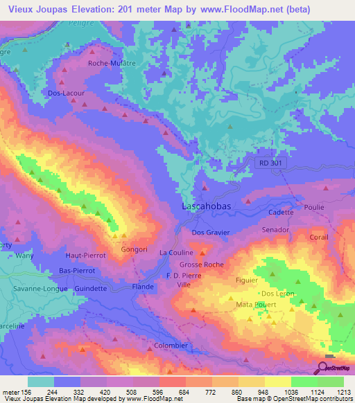 Vieux Joupas,Haiti Elevation Map