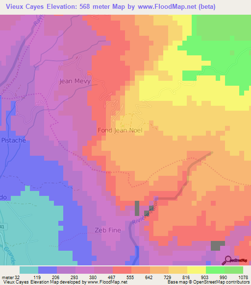 Vieux Cayes,Haiti Elevation Map