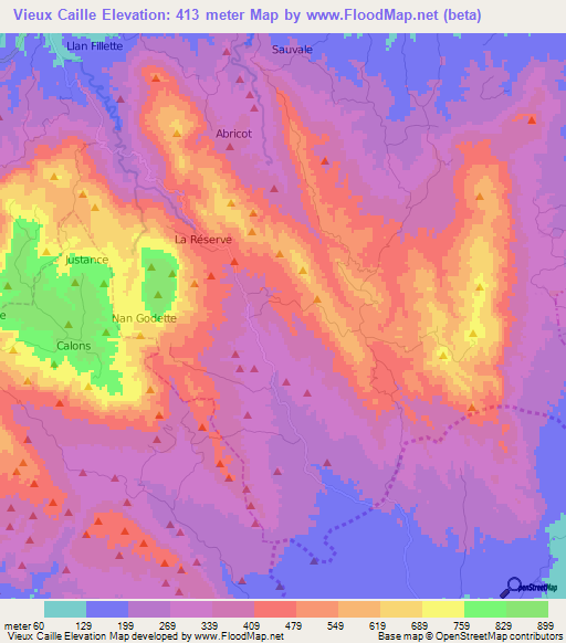 Vieux Caille,Haiti Elevation Map