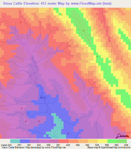 Vieux Caille,Haiti Elevation Map