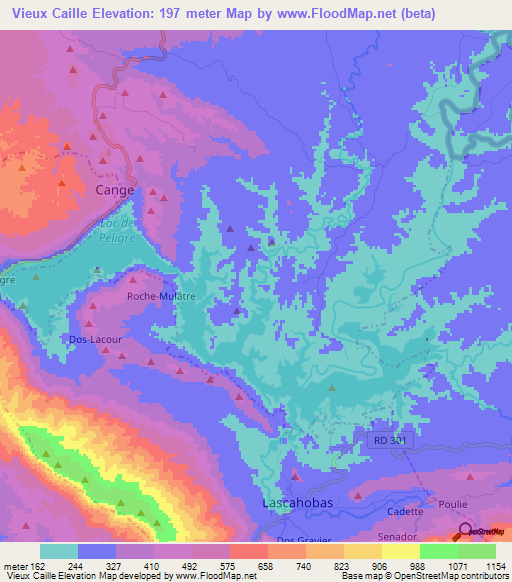 Vieux Caille,Haiti Elevation Map