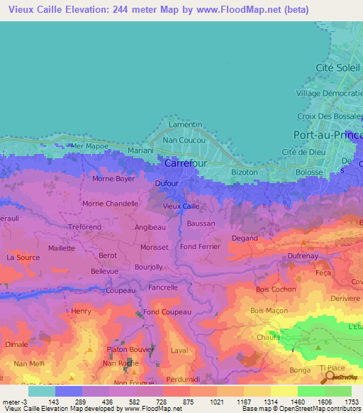 Vieux Caille,Haiti Elevation Map