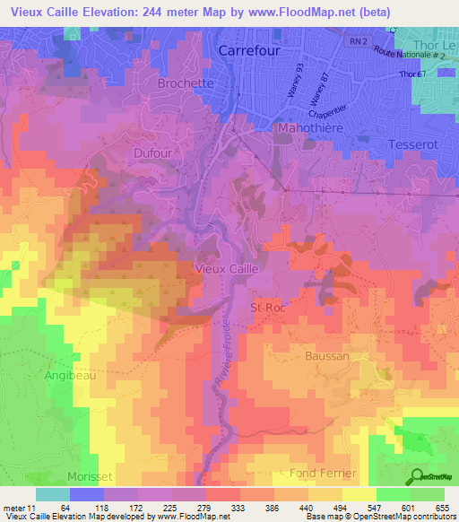 Vieux Caille,Haiti Elevation Map