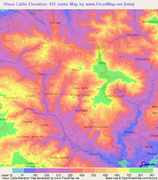 Vieux Caille,Haiti Elevation Map