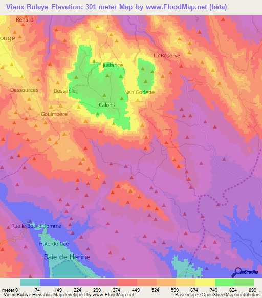 Vieux Bulaye,Haiti Elevation Map