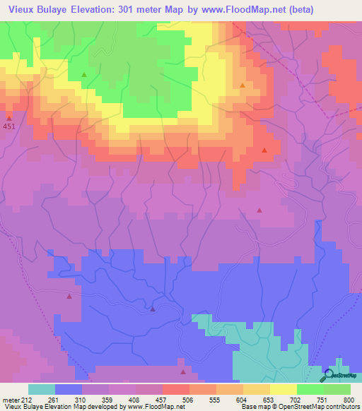 Vieux Bulaye,Haiti Elevation Map