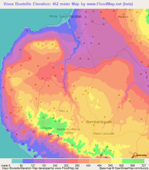 Vieux Bouteille,Haiti Elevation Map