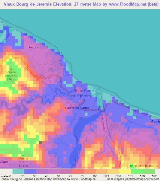 Vieux Bourg de Jeremie,Haiti Elevation Map