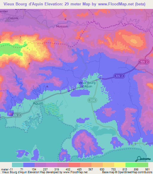 Vieux Bourg d'Aquin,Haiti Elevation Map