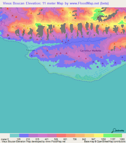 Vieux Boucan,Haiti Elevation Map