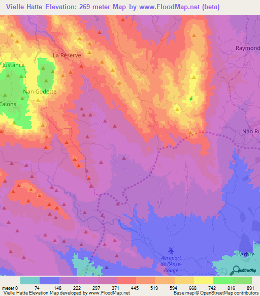 Vielle Hatte,Haiti Elevation Map