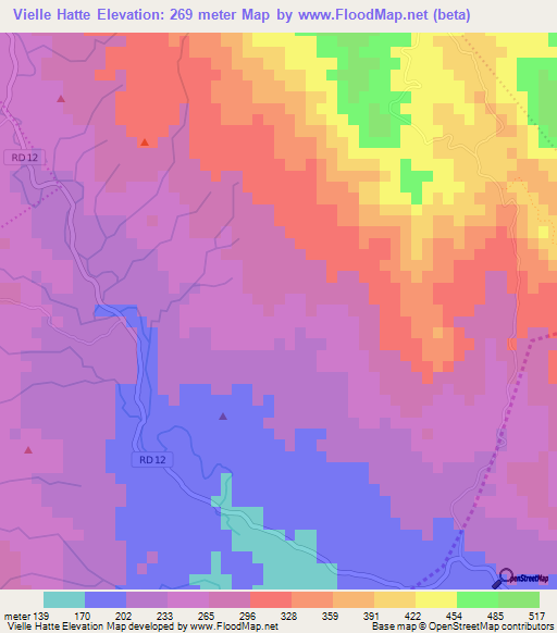 Vielle Hatte,Haiti Elevation Map