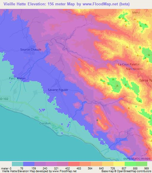 Vieille Hatte,Haiti Elevation Map