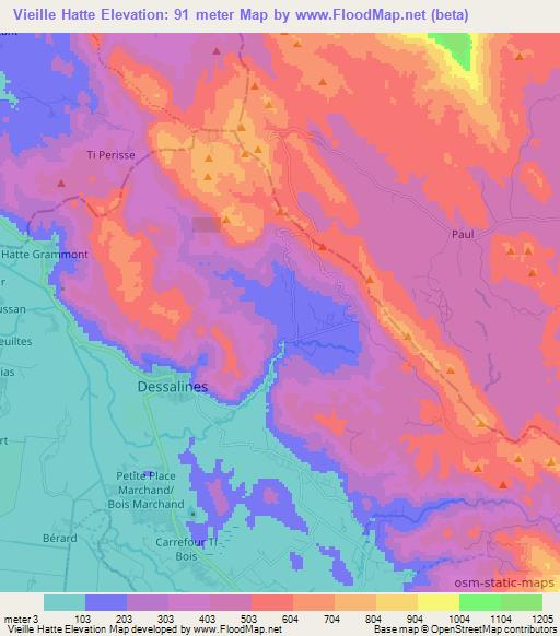 Vieille Hatte,Haiti Elevation Map