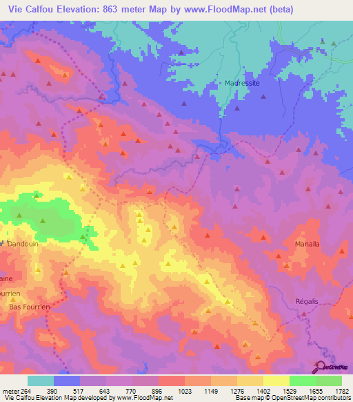 Vie Calfou,Haiti Elevation Map