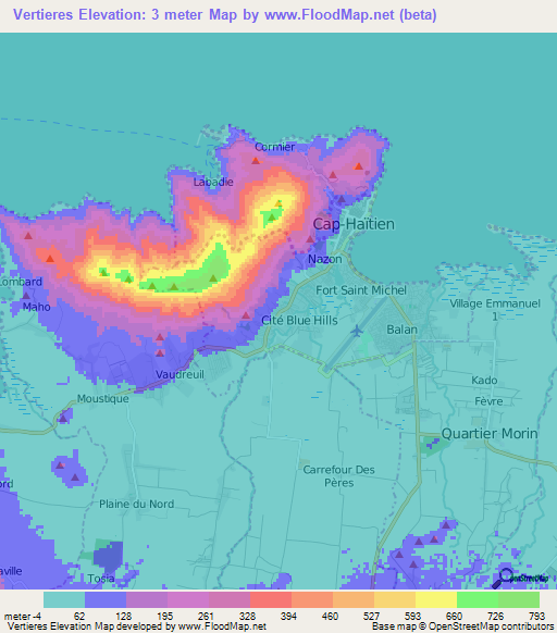 Vertieres,Haiti Elevation Map