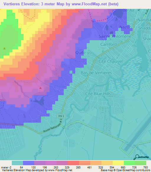 Vertieres,Haiti Elevation Map