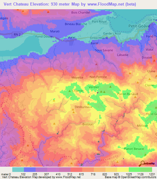 Vert Chateau,Haiti Elevation Map