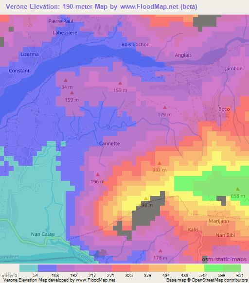 Verone,Haiti Elevation Map