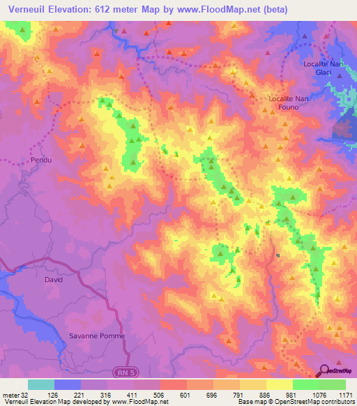 Verneuil,Haiti Elevation Map