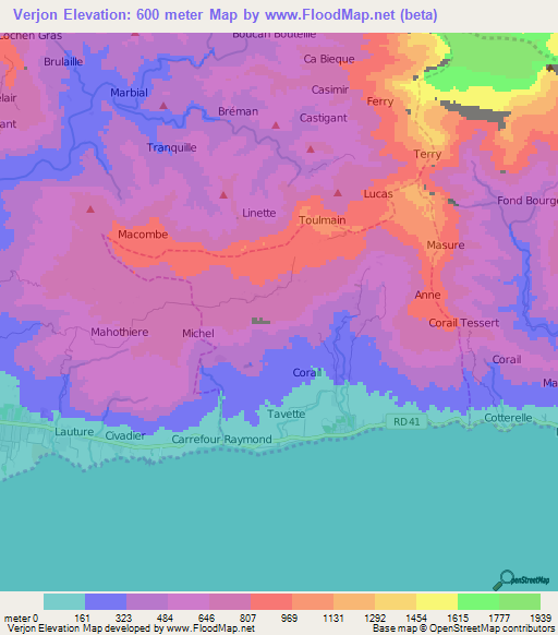 Verjon,Haiti Elevation Map