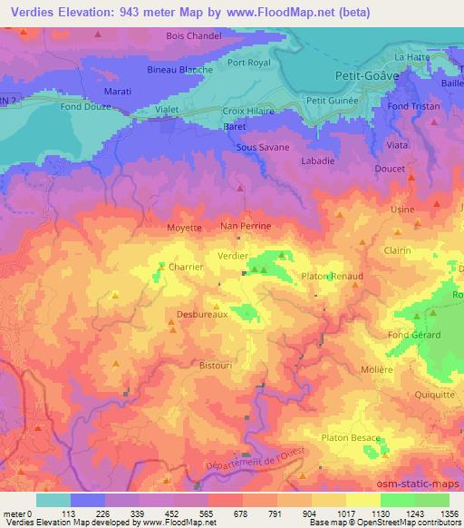 Verdies,Haiti Elevation Map