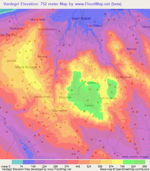 Verdegri,Haiti Elevation Map