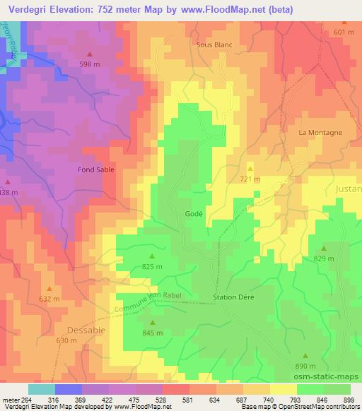 Verdegri,Haiti Elevation Map