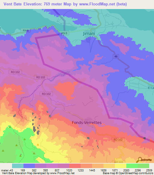 Vent Bate,Haiti Elevation Map