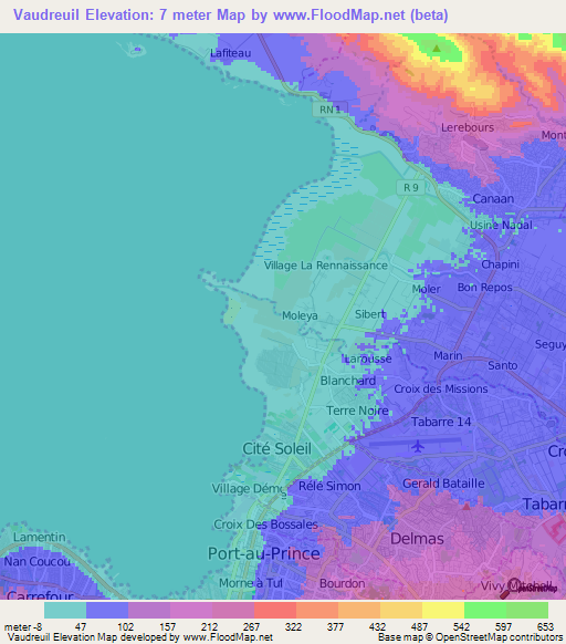 Vaudreuil,Haiti Elevation Map