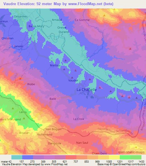 Vaudre,Haiti Elevation Map