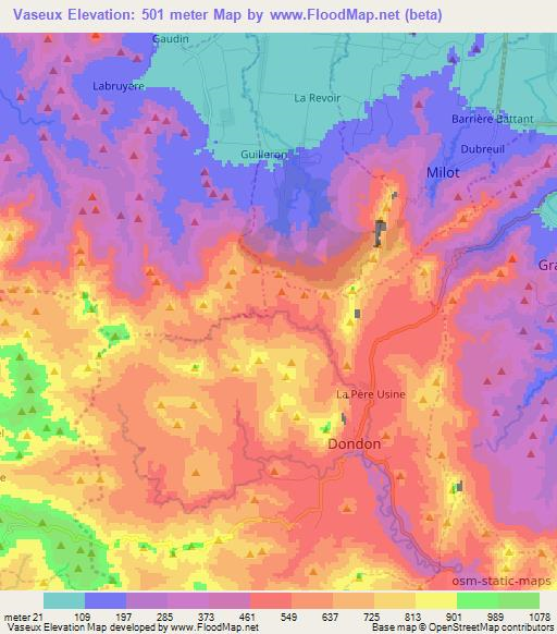 Vaseux,Haiti Elevation Map