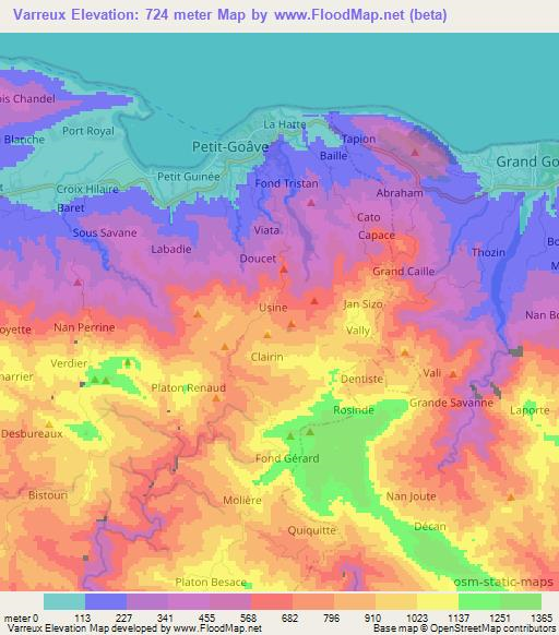 Varreux,Haiti Elevation Map