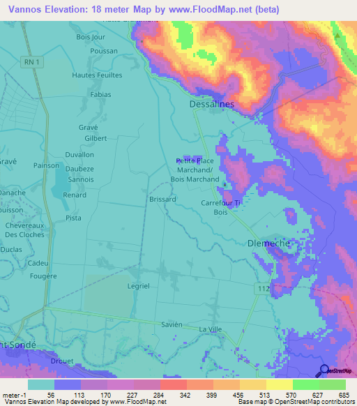 Vannos,Haiti Elevation Map