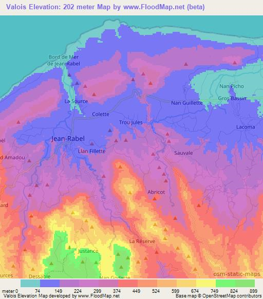 Valois,Haiti Elevation Map