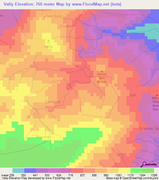 Vally,Haiti Elevation Map