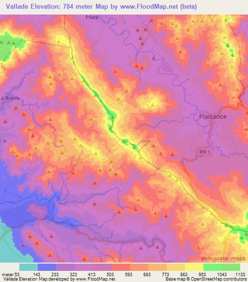 Vallade,Haiti Elevation Map