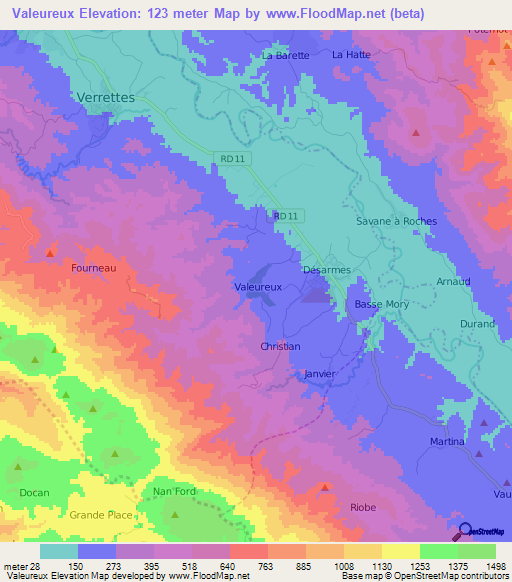 Valeureux,Haiti Elevation Map