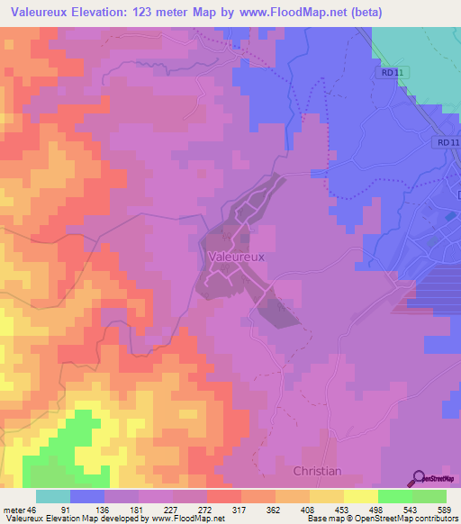 Valeureux,Haiti Elevation Map