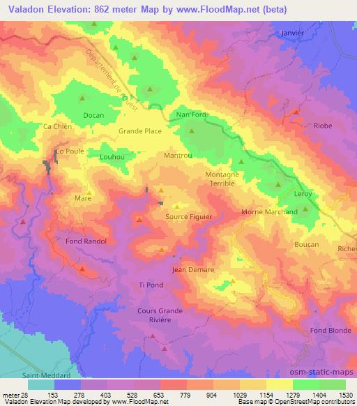 Valadon,Haiti Elevation Map