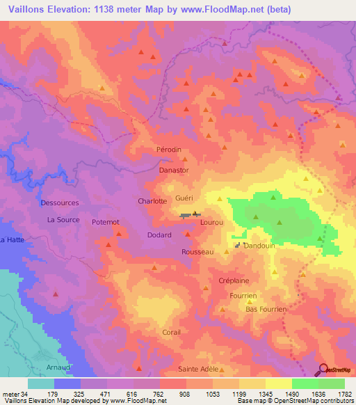 Vaillons,Haiti Elevation Map