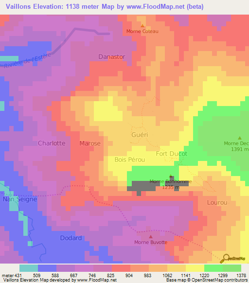 Vaillons,Haiti Elevation Map