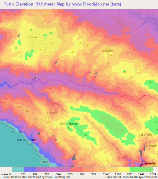 Turin,Haiti Elevation Map