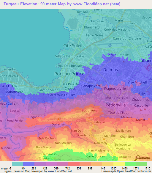 Turgeau,Haiti Elevation Map