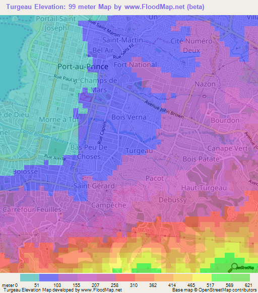 Turgeau,Haiti Elevation Map