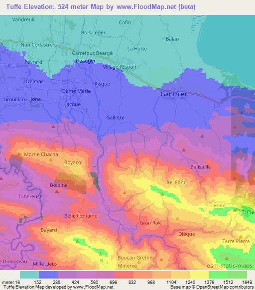 Tuffe,Haiti Elevation Map