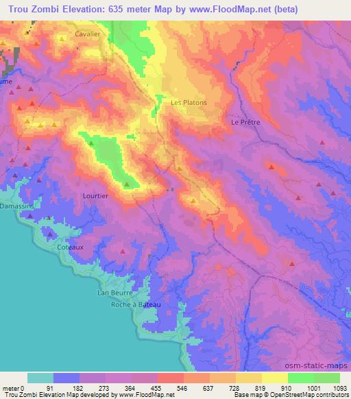 Trou Zombi,Haiti Elevation Map